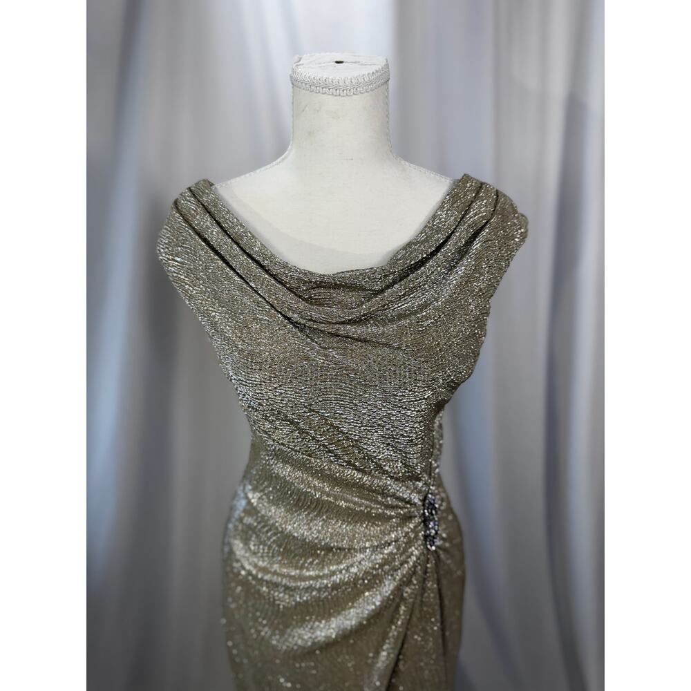 Lauren Ralph Lauren Gold Metallic Cowl Neck Ruched Dress 6 Wedding Guest Event - Picture 5 of 16